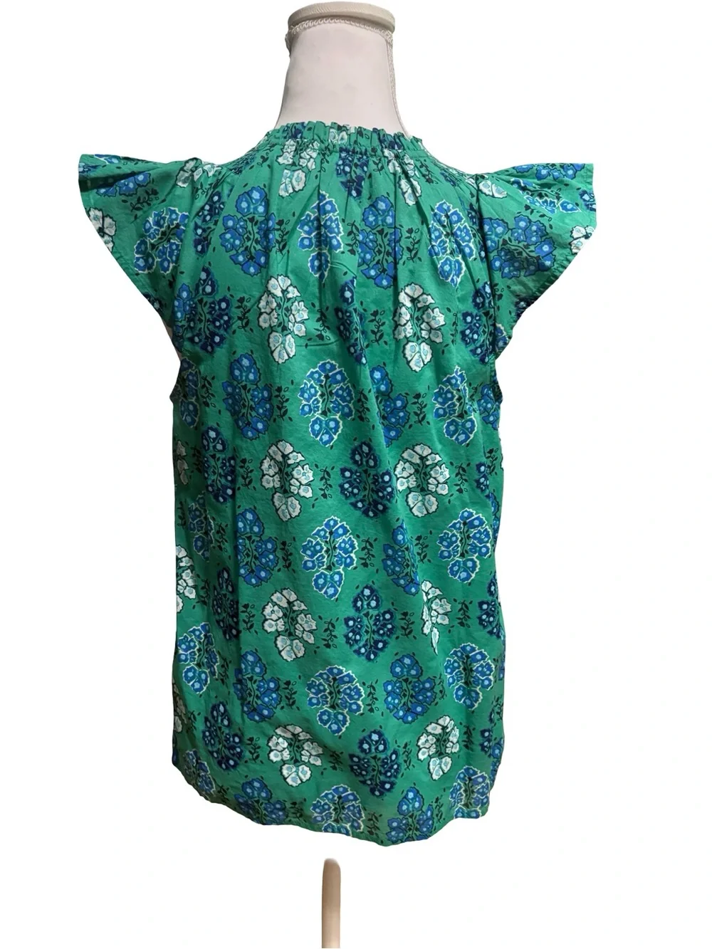 J. Crew Green Floral Flutter-Sleeve Blouse